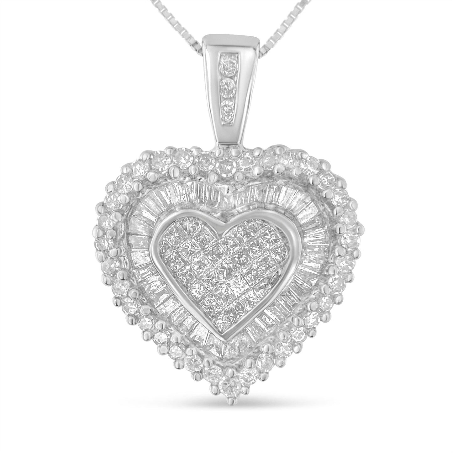 10K White Gold 1 Cttw Diamond Heart Pendant Necklace