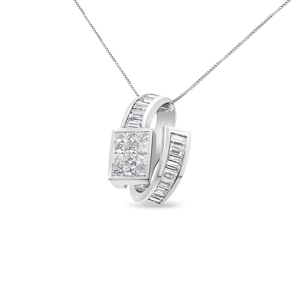 14K White Gold Diamond Double Loop Pendant Necklace
