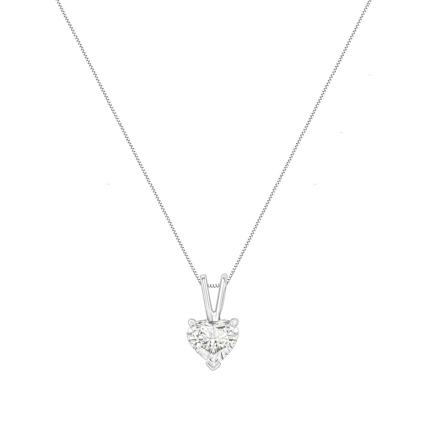 14K White Gold Heart-Shaped Diamond Solitaire Pendant Necklace
