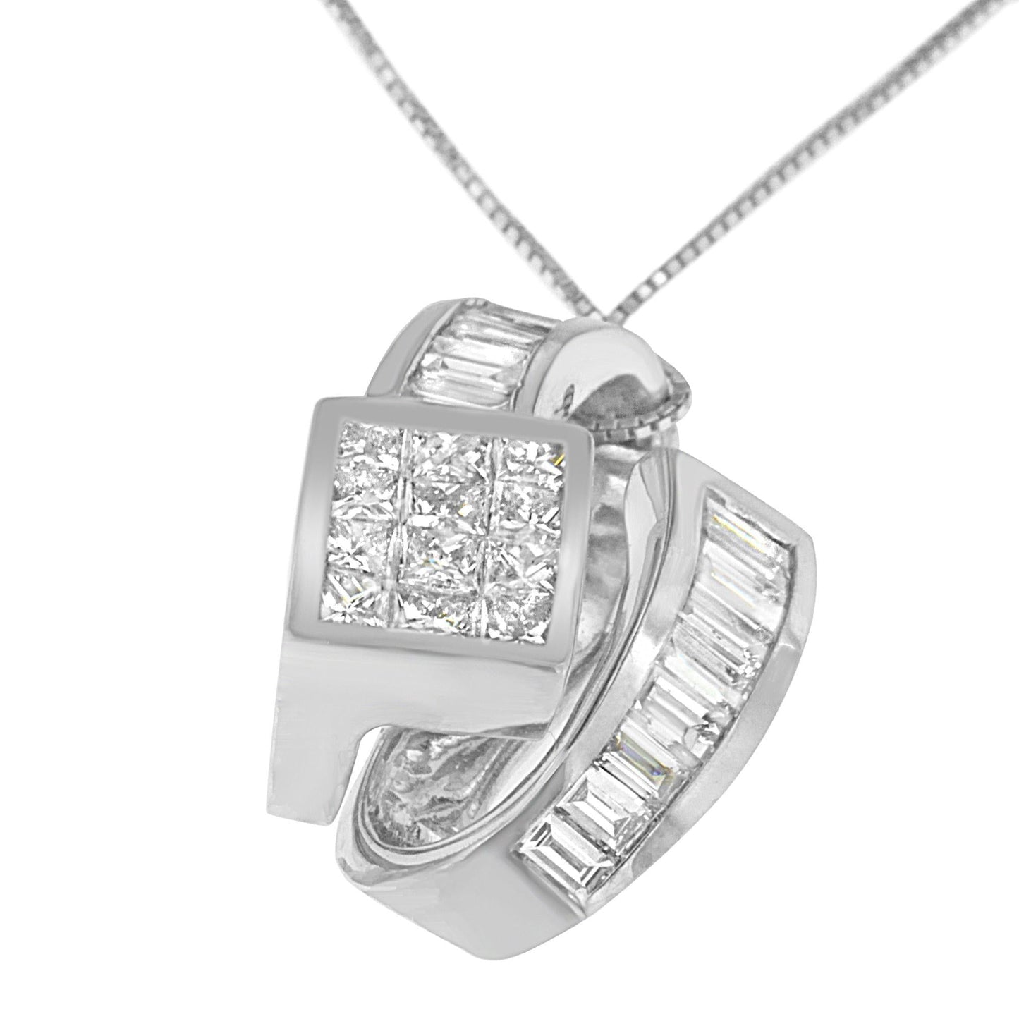 14K White Gold Diamond Double Loop Pendant Necklace