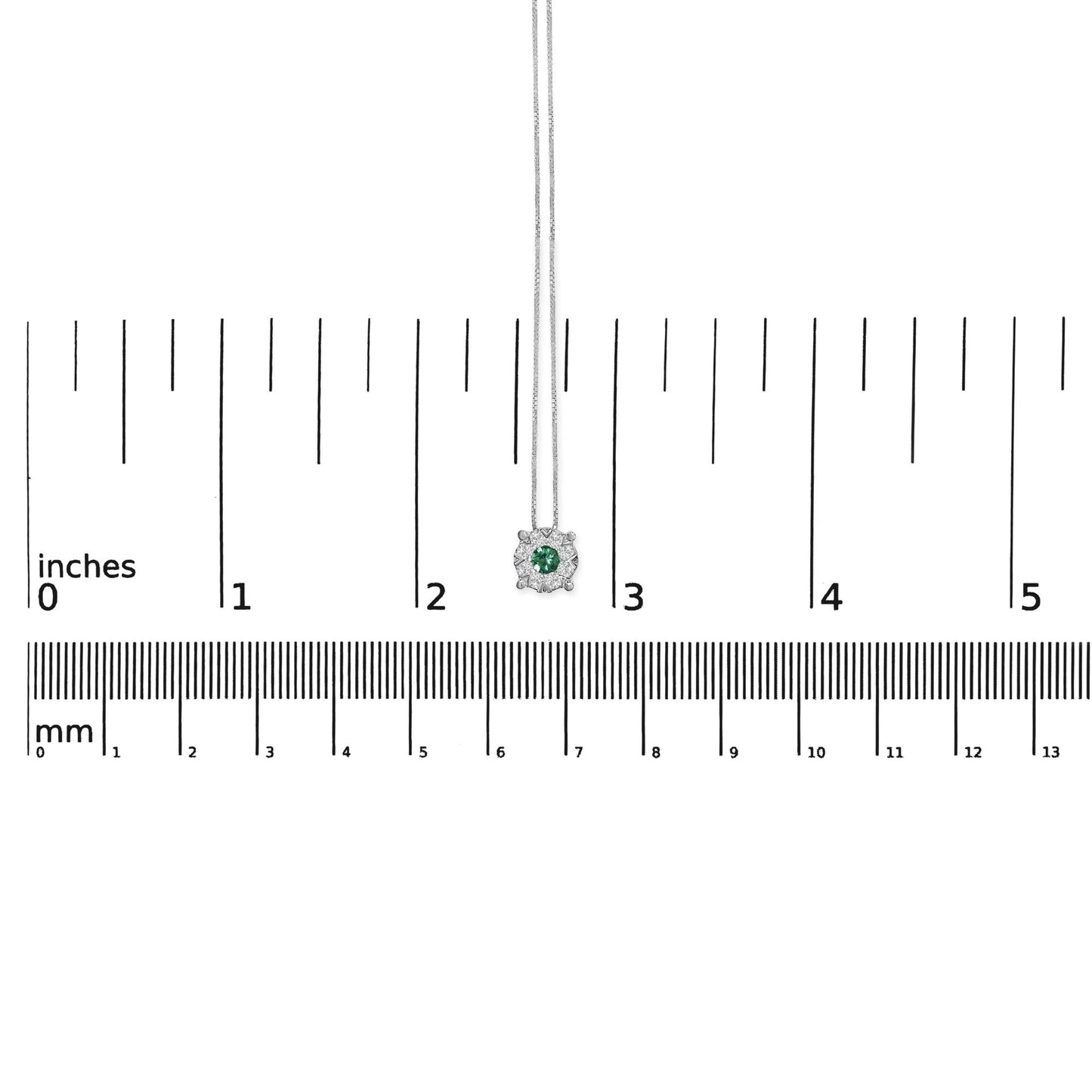 14K White Gold Emerald and Diamond Composite Halo Pendant Necklace