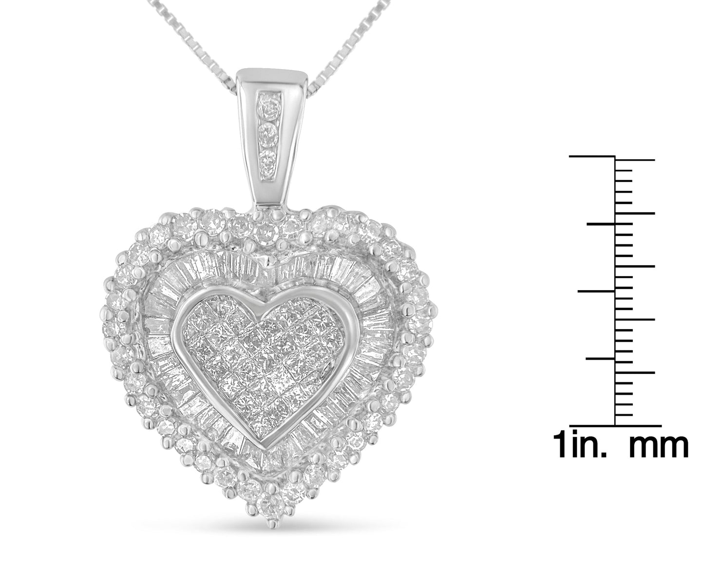 10K White Gold 1 Cttw Diamond Heart Pendant Necklace