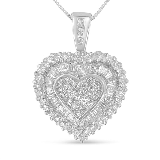10K White Gold 1 Cttw Diamond Heart Pendant Necklace