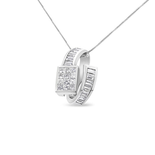 14K White Gold Diamond Double Loop Pendant Necklace