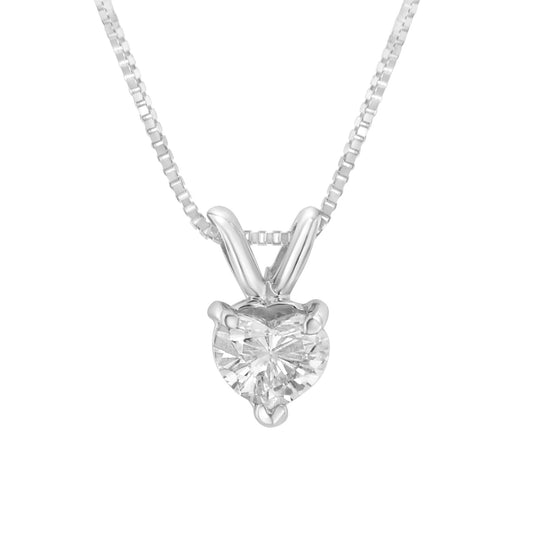 14K White Gold Heart-Shaped Diamond Solitaire Pendant Necklace