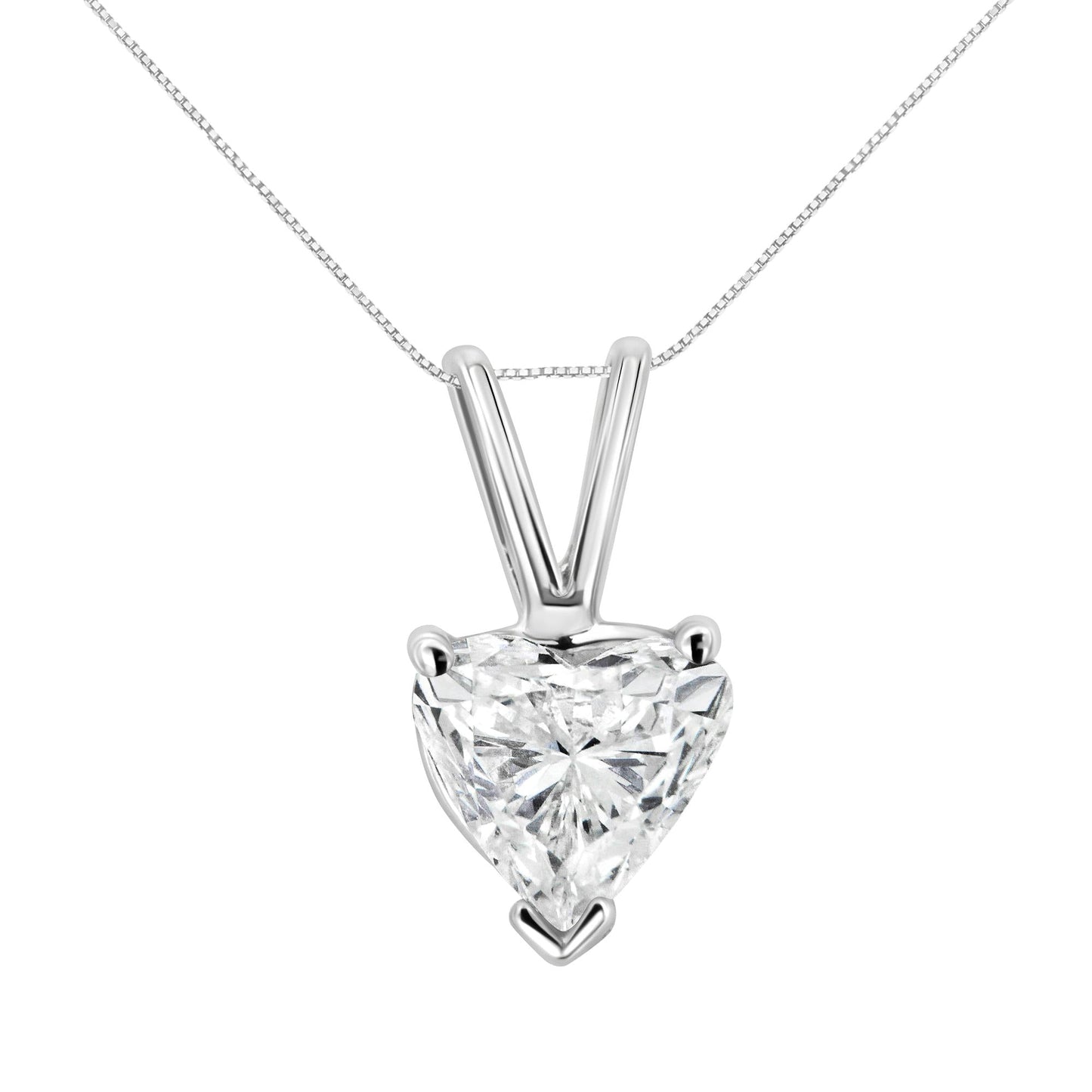 14K White Gold Heart-Shaped Diamond Solitaire Pendant Necklace