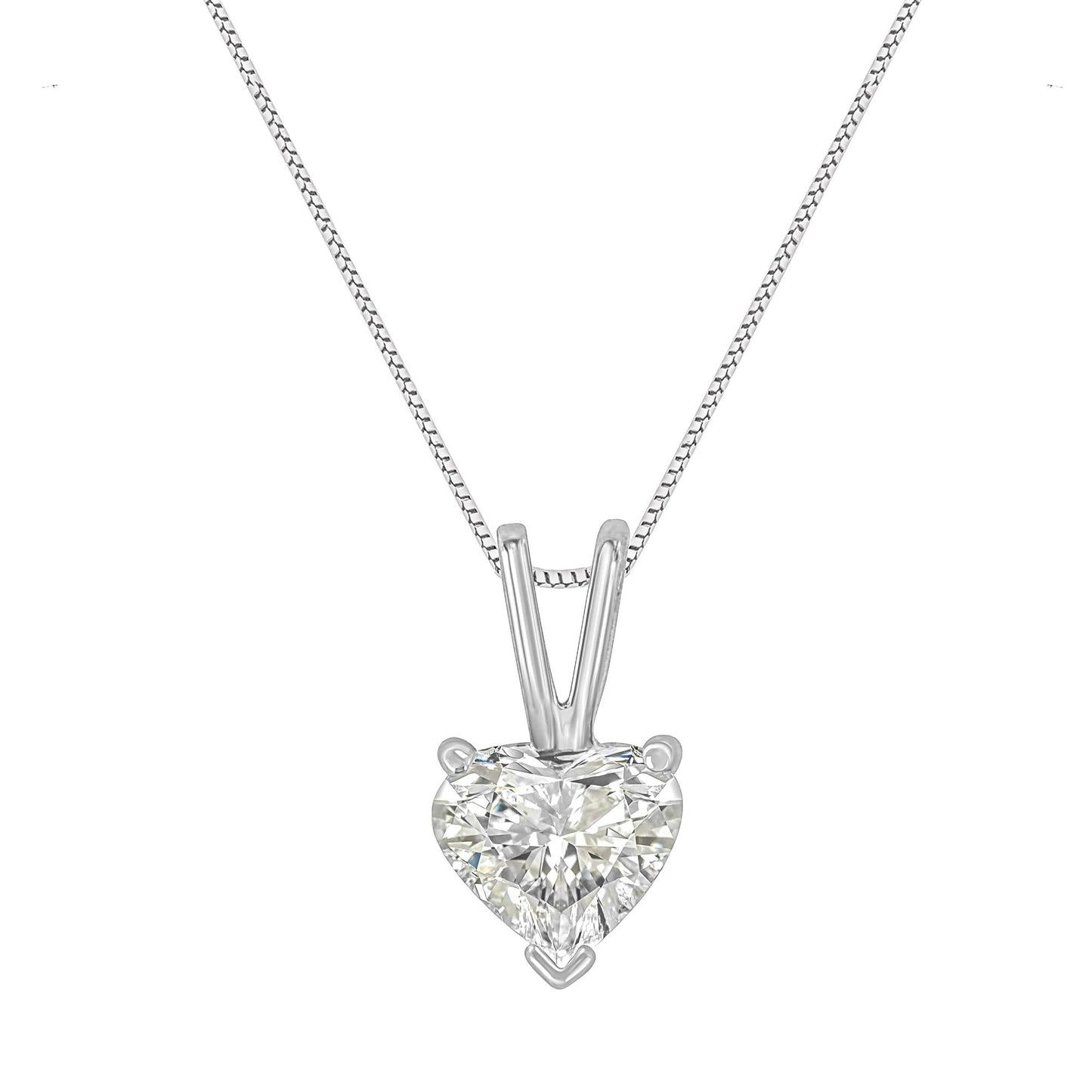 14K White Gold Heart-Shaped Diamond Solitaire Pendant Necklace
