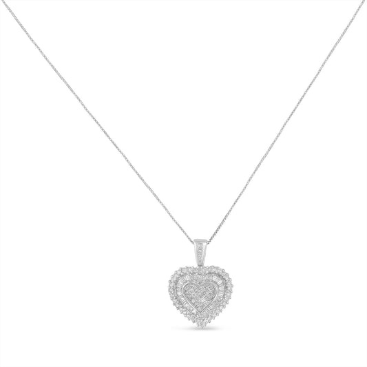 10K White Gold 1 Cttw Diamond Heart Pendant Necklace