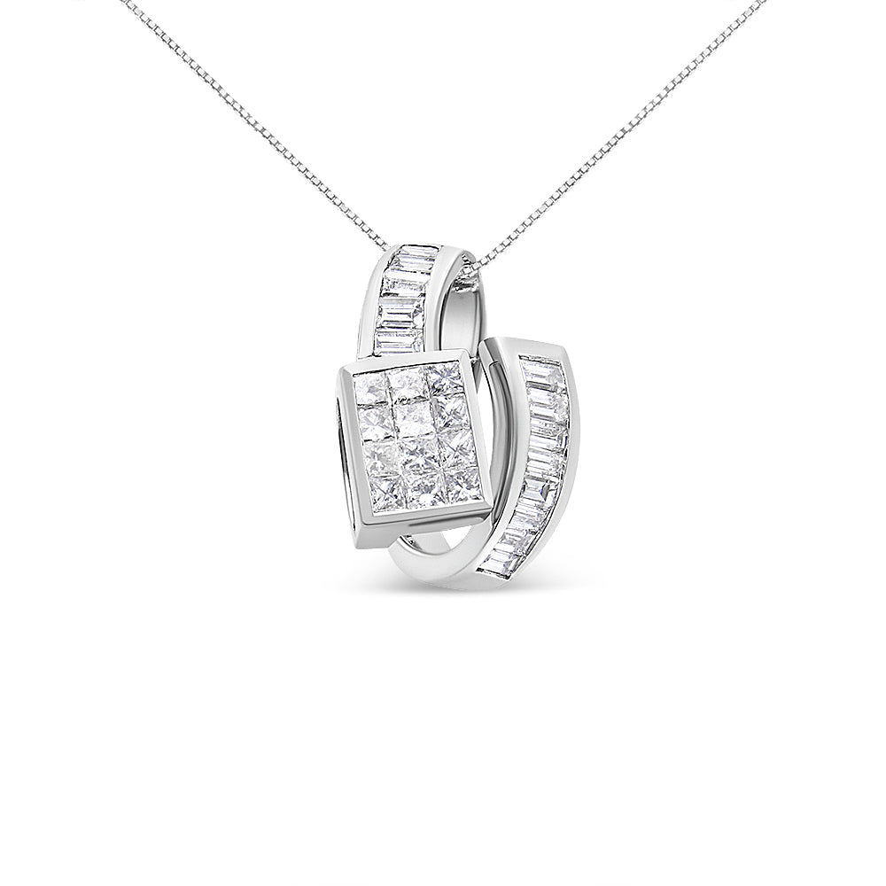 14K White Gold Diamond Double Loop Pendant Necklace