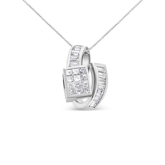 14K White Gold Diamond Double Loop Pendant Necklace