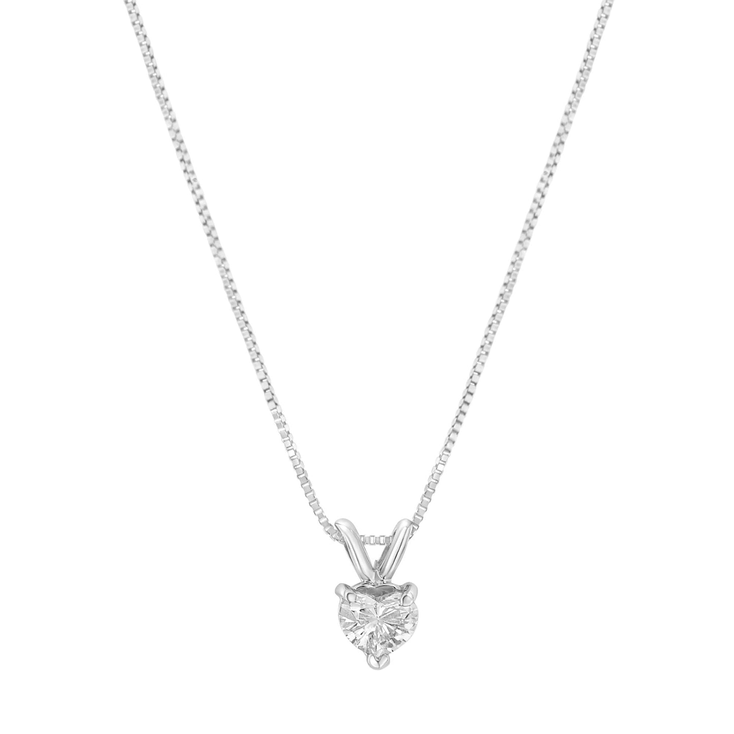 14K White Gold Heart-Shaped Diamond Solitaire Pendant Necklace