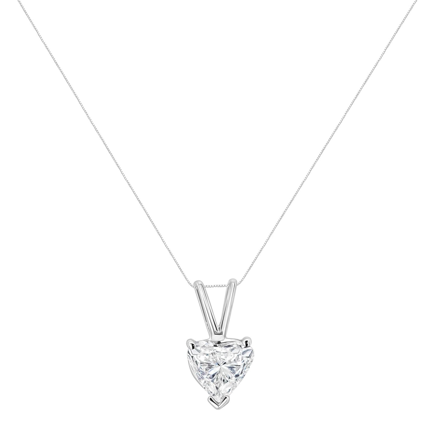 14K White Gold Heart-Shaped Diamond Solitaire Pendant Necklace