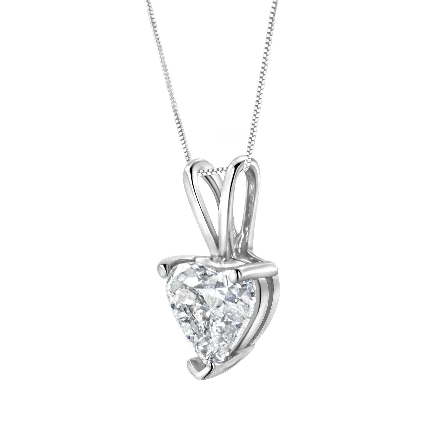 14K White Gold Heart-Shaped Diamond Solitaire Pendant Necklace