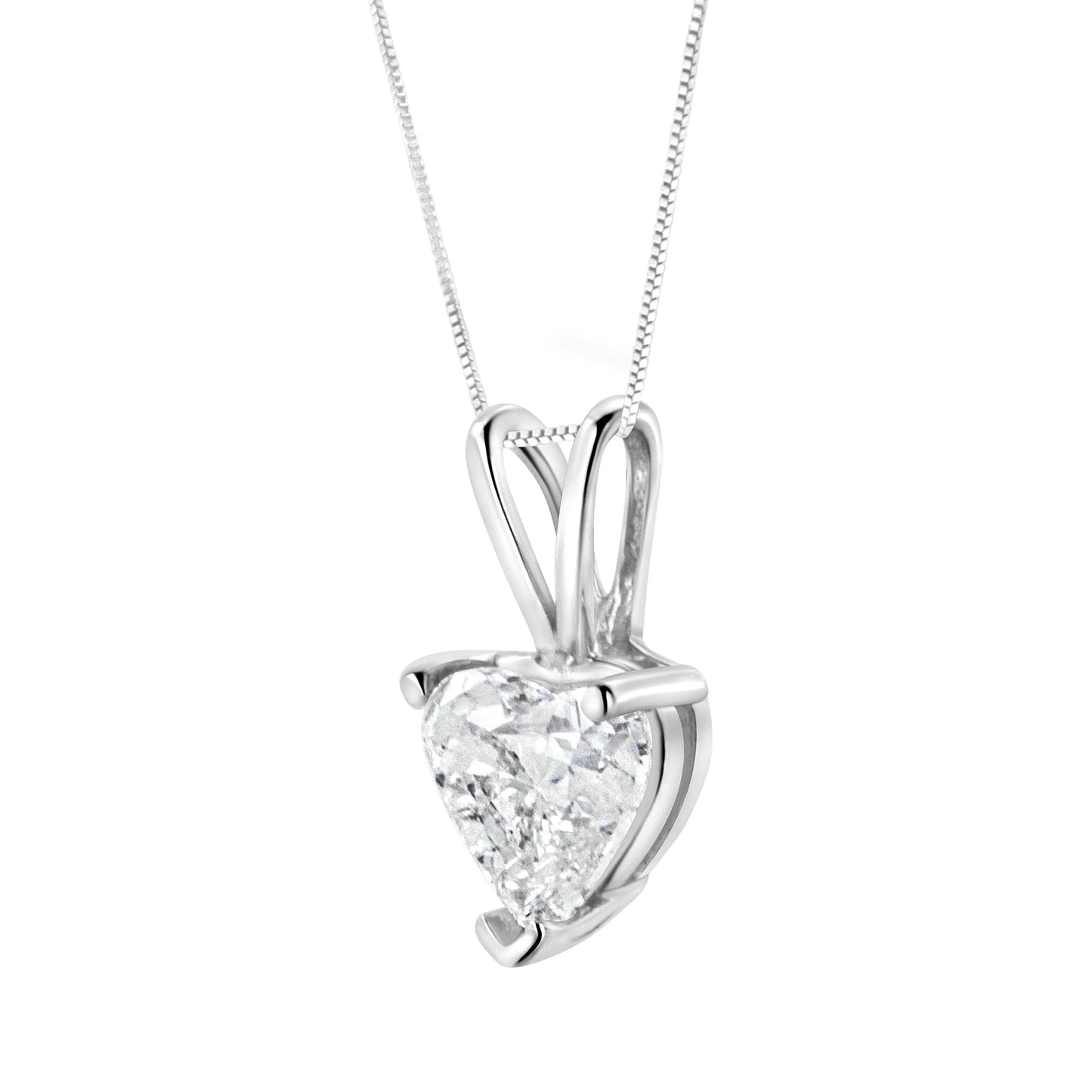 14K White Gold Heart-Shaped Diamond Solitaire Pendant Necklace