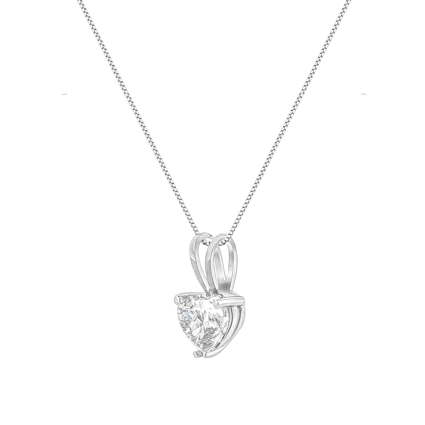 14K White Gold Heart-Shaped Diamond Solitaire Pendant Necklace