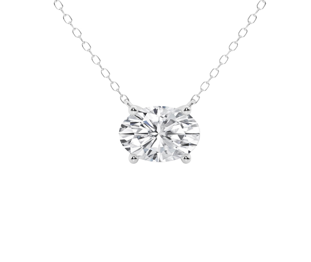 1.00 Ctw Oval Lab Grown Diamond Solitaire Pendant in White /Yellow